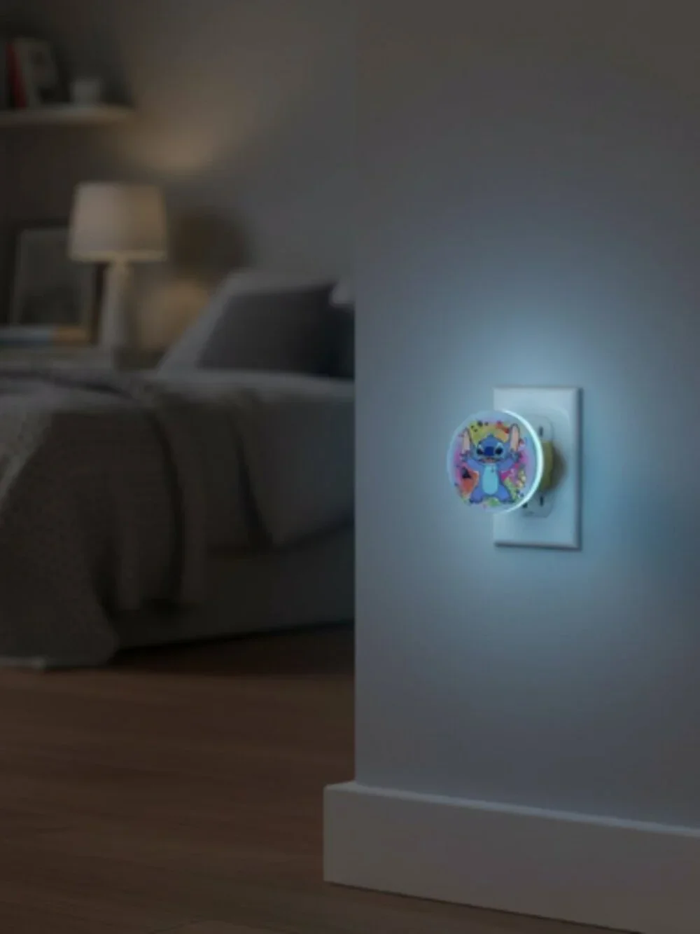 Disney Stitch LED Night Light Plug In Wall Rotating Shade Bedroom Lamp